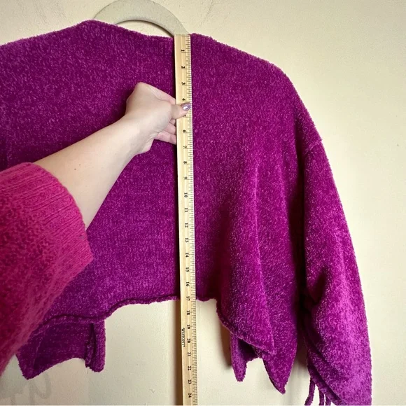 Free people Open Front Sweater Cardigan Hot Pink Cinched Tie Sleeves Women’s XS - Picture 11 of 14